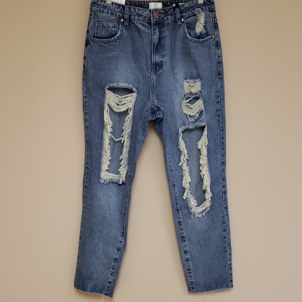 NWT Cotton On Blue Distressed High Waisted Jeans Size 8